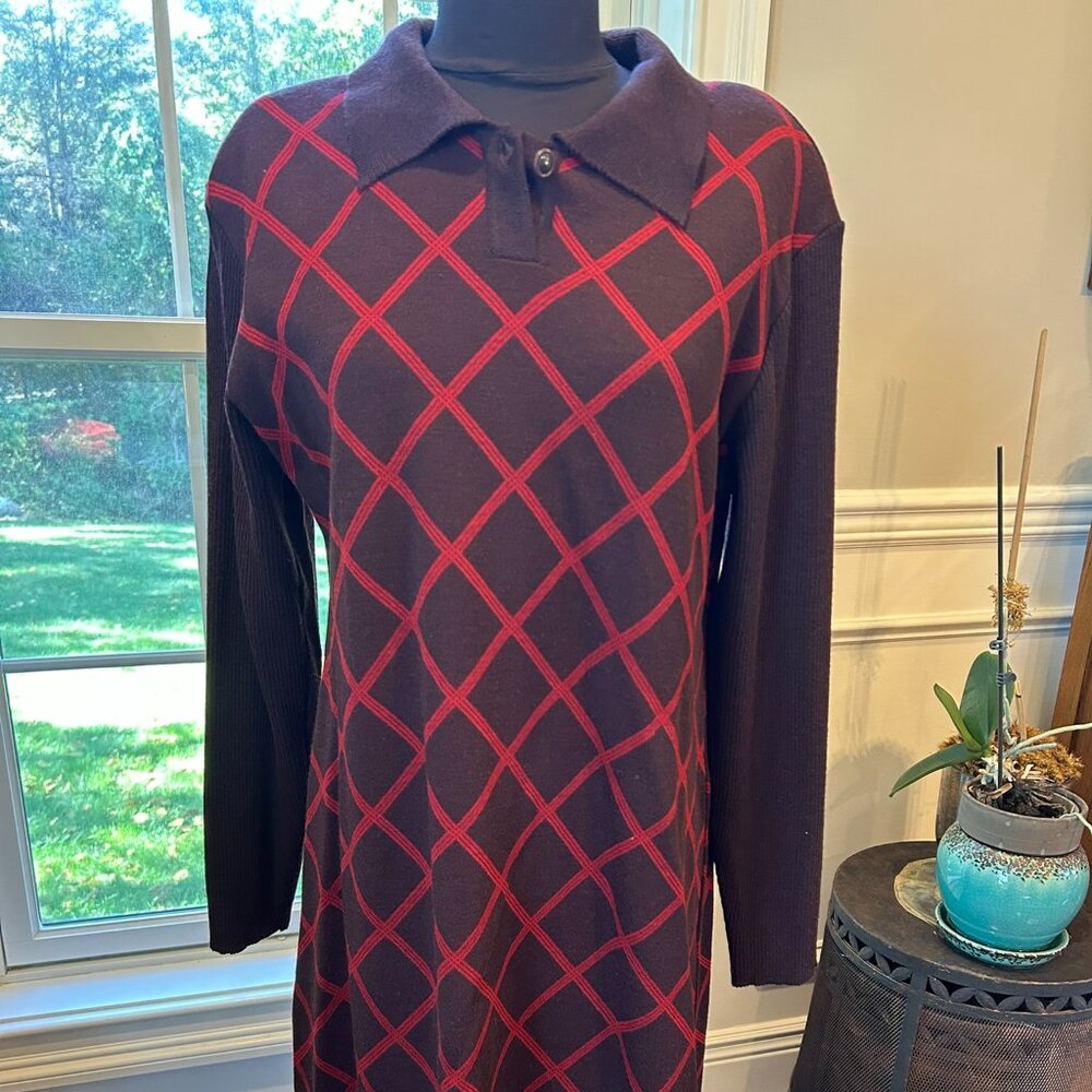 Vintage Liz Claiborne Brown & Red Knit Dress ~ Women's Size Large
